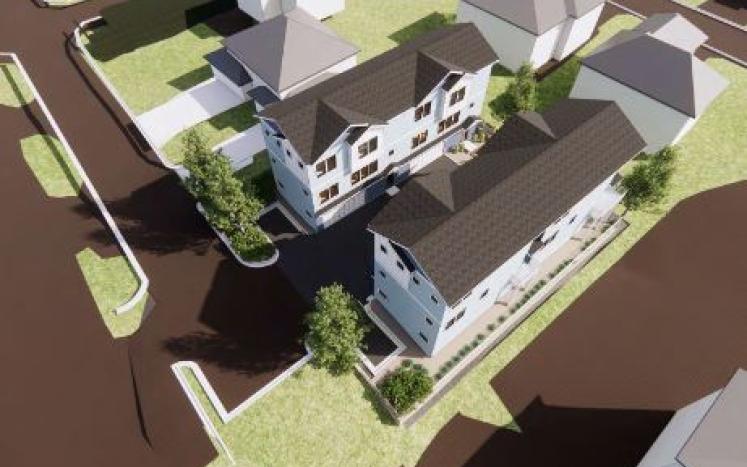 Birds eye view rendering of proposed 4-unit townhomes
